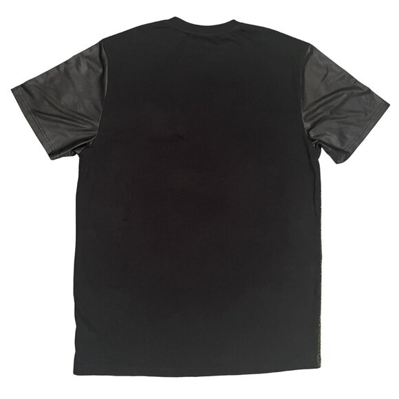 NWT MO7 Men's Modern Metallic Knit Tee Faux Leather Sleeves Night Out Size Large - Picture 10 of 10